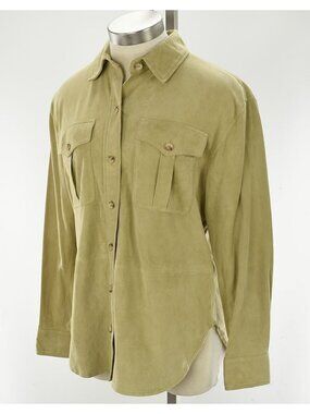 LAUREN RALPH LAUREN Tan Long Sleeve Button Front Suede Shirt Jacket MEDIUM NWT